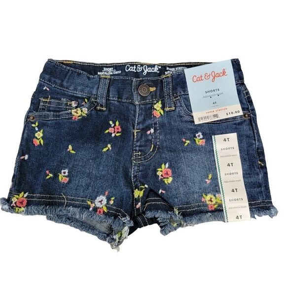 Cat & Jack 3T jean shorts floral frayed - Picture 1 of 3